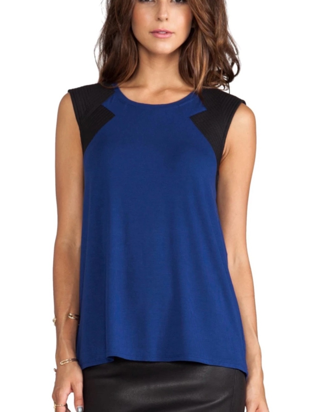 BCBGMaxAzria - Royal Blue Sleeveless Top with Black Ribbed Shoulder Panels
